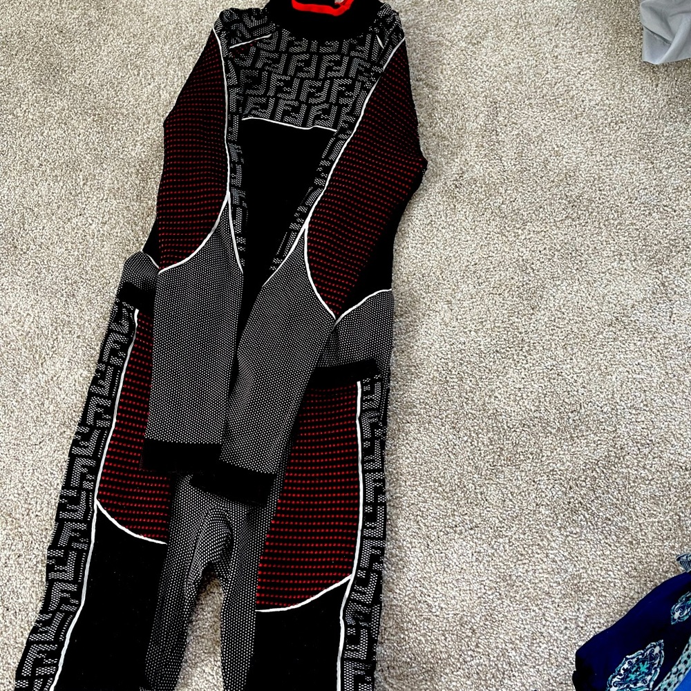 Fendi pants and shirt, red, brown and white